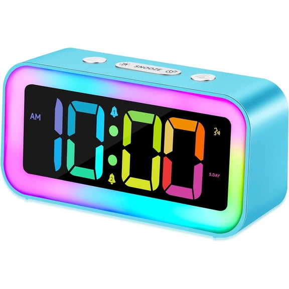 Loud Alarm Clock for Bedrooms with Dynamic RGB Night Light,Heavy Sleepers Adults,Dual Alarm,Dimmer,USB Charger,Small Bedside Digital Clock with Led Display for Kids,Teens,Seniors (Blue)