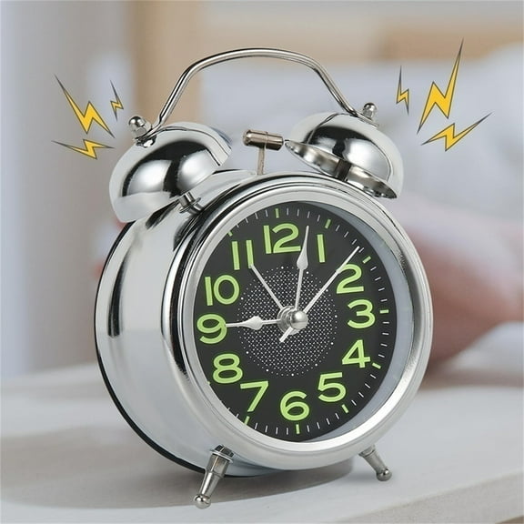 Loud Alarm Clock for Heavy Sleepers Adults,Twin Bell Retro 4 Inch Silent Non-Ticking Quartz with Backlight, Luminous dial, Alarm Clocks for Bedrooms Bedside (Silver)
