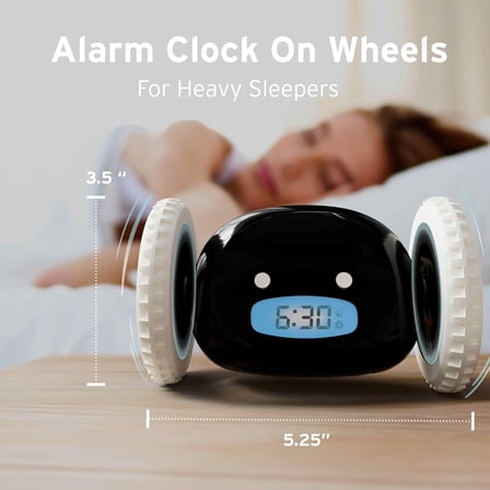 Loud Alarm Clock for Heavy Sleepers on Wheels with Vibrating,  Snooze Digital Bed Shaker Funny Gift for Adults Kids Teens