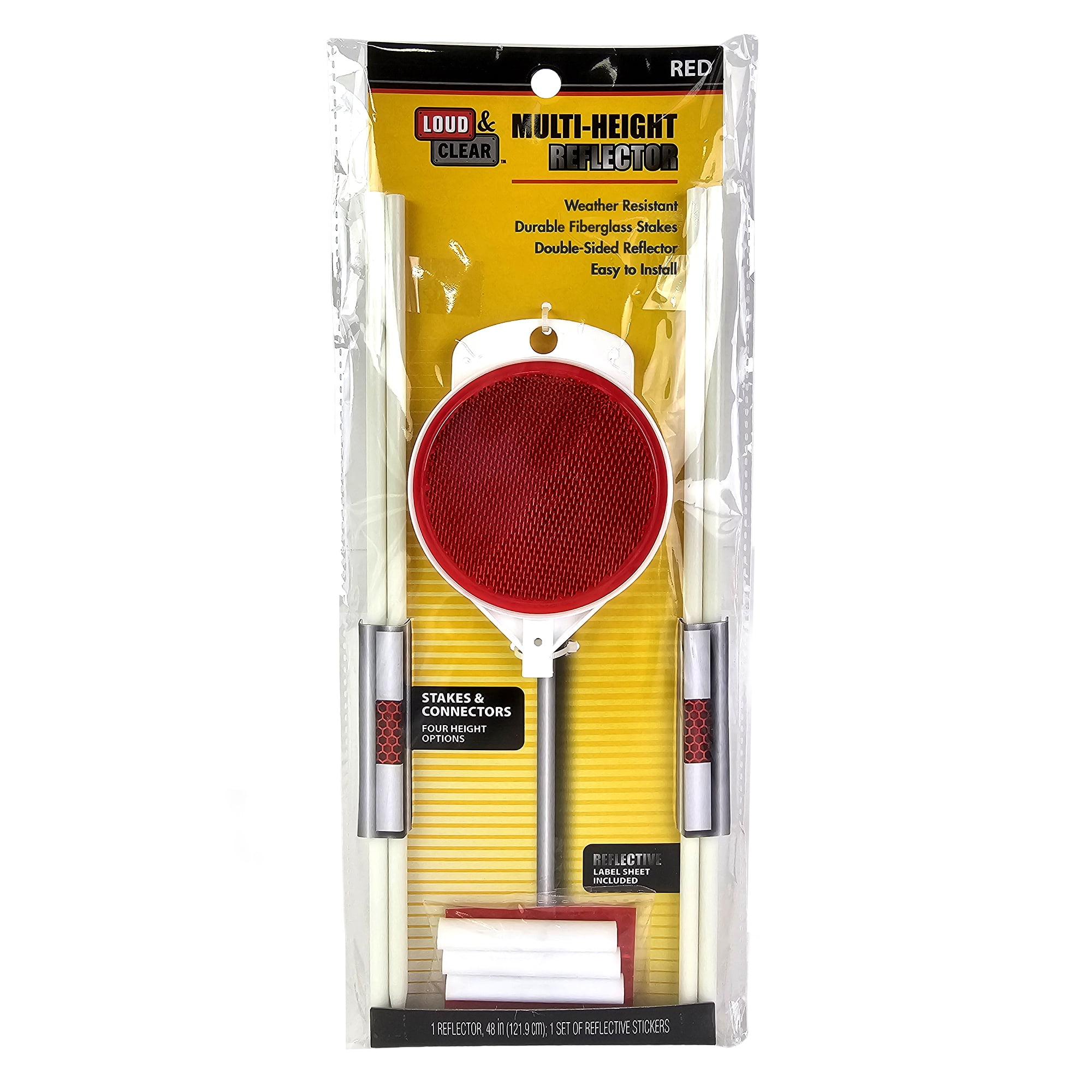 Loud & Clear - Reflective Driveway Markers,  Red, 36-48" Adjustable Height - Fiberglass Double Sided Reflective Post