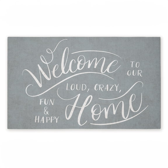Loud Crazy Fun Happy Welcome Printed Outdoor Door Mat, design by Caroline Alfreds, 18"x30"