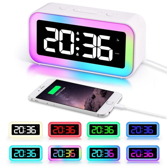 Loud Digital Alarm Clock with Dynamic RGB 8 Colors Night Light for Bedrooms Heavy Sleepers Adults,Dual Alarm,Dimmer,USB Charger,Small Bedside Digital Clock with Led Display