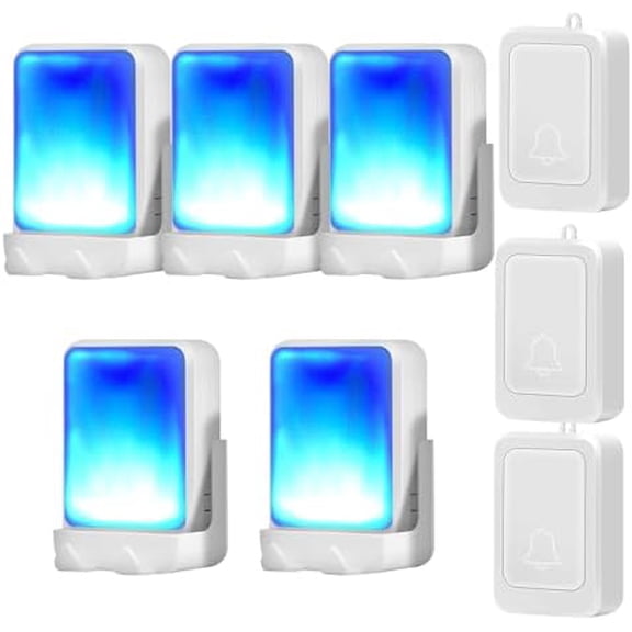 Loud Flash Doorbell with 7 Colors of Bright Light and 4 Volumes, Wireless Doorbells 600 feet,at Home/Office,Suitable for The Elderly, Hearing Impaired People,3 Transmitter with 5 Receivers
