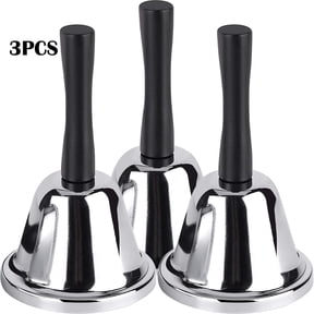 OFEFE Loud Hand Bell, 3-Pack Silver Steel for Adults,Dinner Bells for Inside Classroom, for Food Line, Alarm, Jingles, Ringing with handle