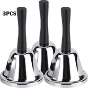 OFEFE Loud Hand Bell, 3-Pack Silver Steel for Adults,Dinner Bells for Inside Classroom, for Food Line, Alarm, Jingles, Ringing with handle