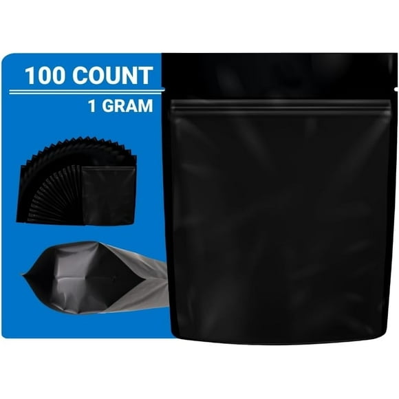Loud Lock Mylar Bags 100 Count 4.125" x 3.35" All Black - Resealable Food Storage Mylar Bags