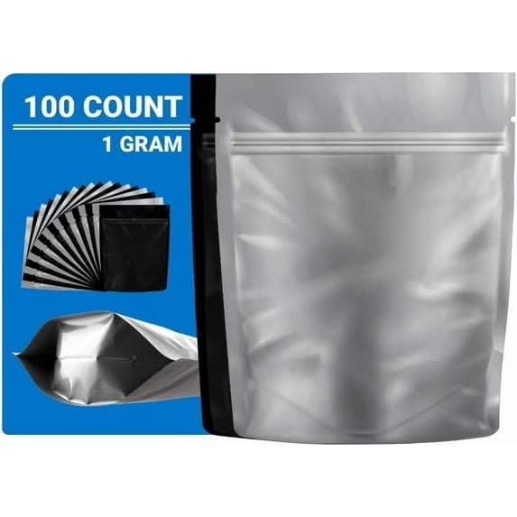 Loud Lock Mylar Bags 100 Count 4.125" x 3.35" Black/Clear - Resealable Food Storage Mylar Bags