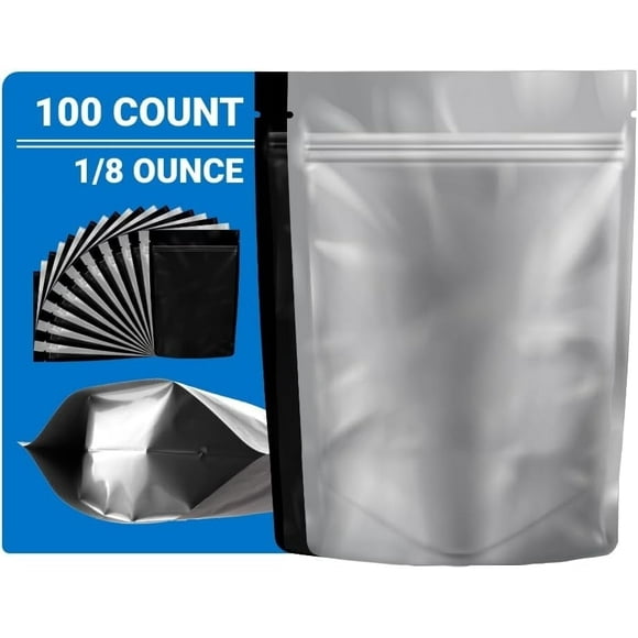 Loud Lock Mylar Bags 100 Count 5.25" x 3.75" Black/Clear - Resealable Food Storage Mylar Bags