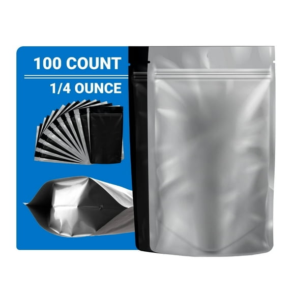 Loud Lock Mylar Bags 100 Count 6.7" x 4" Black/Clear - Resealable Food Storage Bags