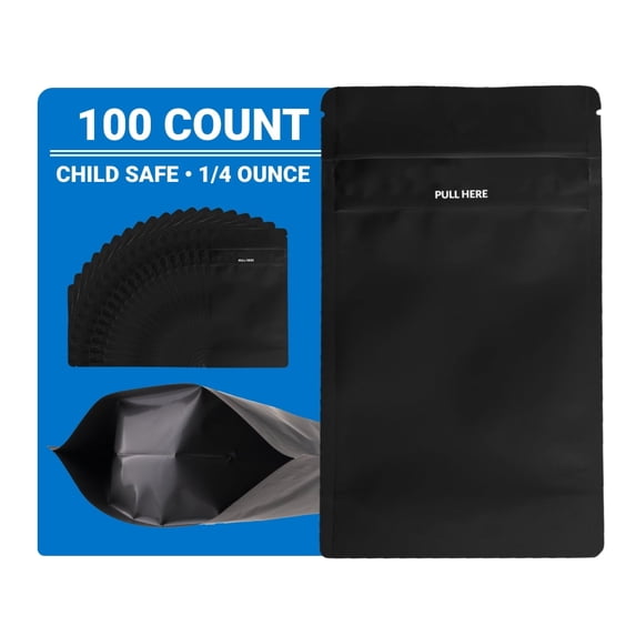 Loud Lock Mylar Bags 100 Count 6.7" x 4" All Black - Child Resistant - Mylar Bags For Food Storage - Resealable Bags