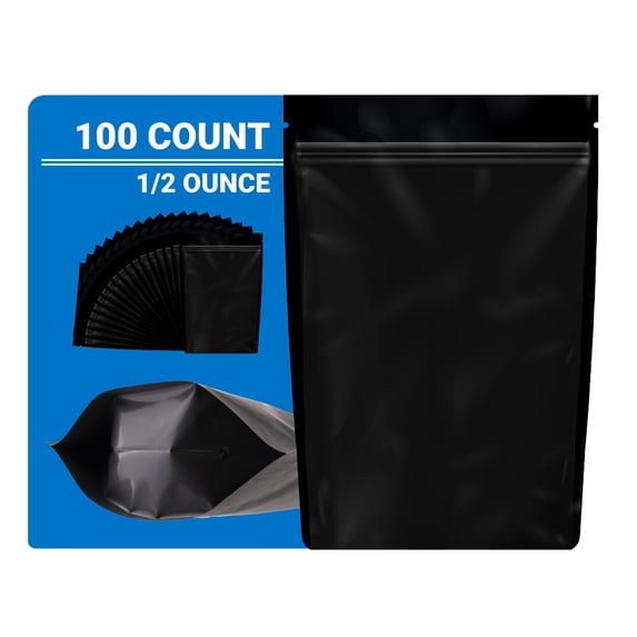 Loud Lock Mylar Bags 100 Count 8" X 5" All Black - Flex Packaging - Mylar Bags For Food Storage - Resealable Bags