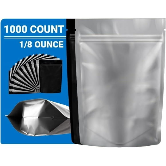 Loud Lock Mylar Bags 1000 Count 5.25" X 3.75" Black/Clear - Resealable Food Storage Bags