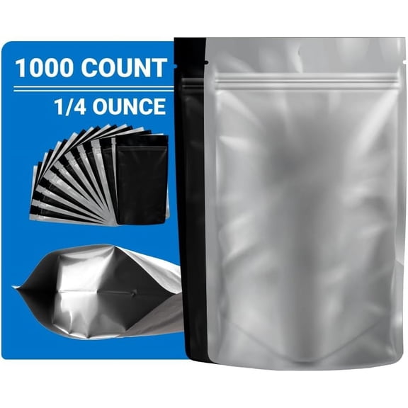 Loud Lock Mylar Bags 1000 Count 6.7" X 4" Black/Clear - Flex Packaging - Mylar Bags For Food Storage - Resealable Bags