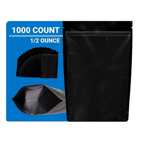 Loud Lock Mylar Bags 1000 Count 8" x 5" Black/Clear - Resealable Food Storage Bags