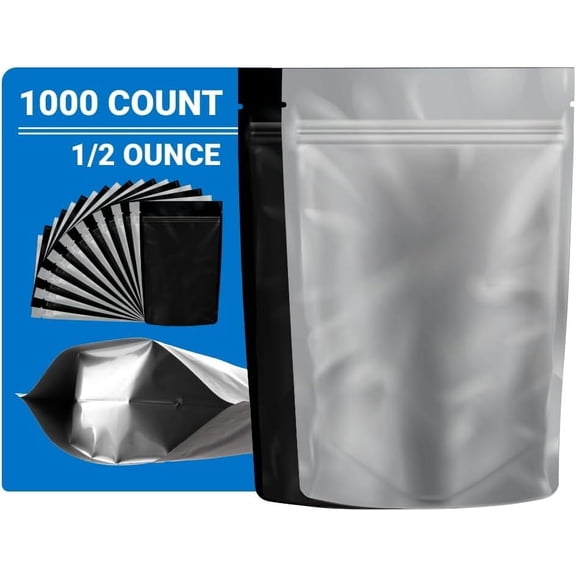 Loud Lock Mylar Bags 1000 Count 8" X 5" Black/Clear - Flex Packaging - Mylar Bags For Food Storage - Resealable Bags