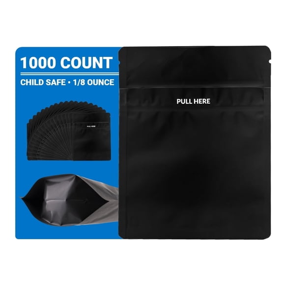 Loud Lock Mylar Bags Child Proof 5" x 4" All Black - 1000ct - Resealable Food Storage Mylar Bags