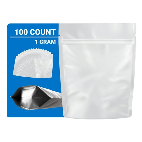 Loud Lock Mylar Bags Smell Proof 1 Gram All White - 100 Count 4.125" X 3.35" 6mill Thickness - Packaging Bags - Mylar Bags For Food Storage - Resealable Bags - Smell Proof Bags