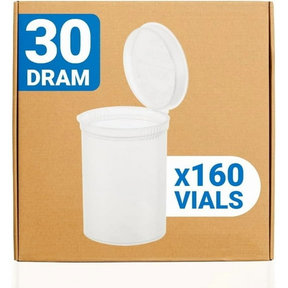 Loud Lock Pop Top Dram Bottles - Clear - 30 Dram - 160 Per Case - 2.75" Deep X 1.87" Wide - Packaging Supplies - Pill Vials - Rx Vial