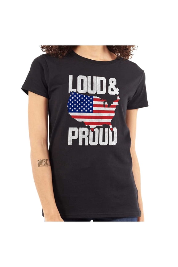 Loud Proud American State Flag Map Womens Slim Fit Graphic Tee Brisco Brands X