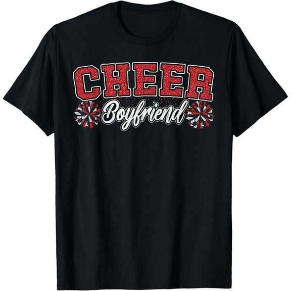Loud Proud Cheer Boyfriend Pom Poms Red Cheerleader Women T-Shirt tee
