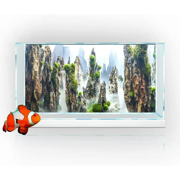 Loud Reef Background Aquarium Background, 3D Image of Underwater Fish Tank Decoration, Submarine Organism Greeneryterrarium Background with 10 EVA Double-Sided Tape, 36X20IN