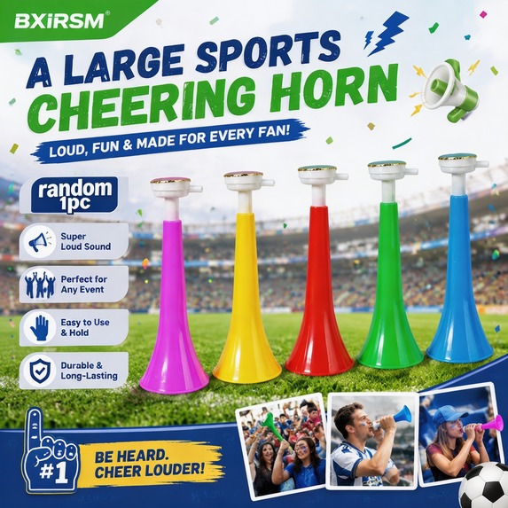 Loud Sports Cheer Horn,Manual Plastic Vuvuzela Trumpet for Stadium Games & Parties,Color Random