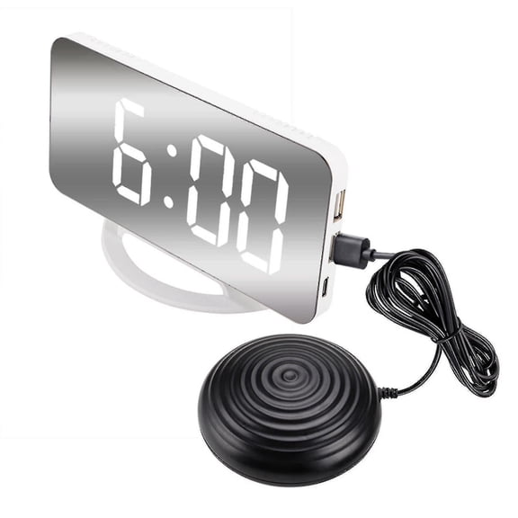 Loud Vibrating Alarm Clock for Heavy Sleepers Adults Deaf, Digital Mirror Clock with Bed Shaker
