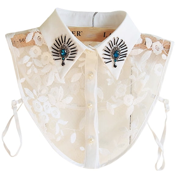 LoudSung Fake Collar Detachable Half Shirt Blouse Elegant False Collar Crystal Decorative Hollow Dickey Collar Design for Women Girls