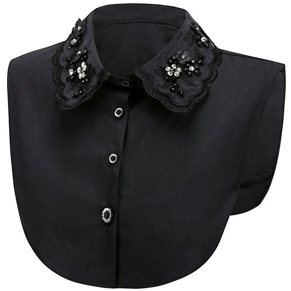 LoudSung Fake Collar Detachable Half Shirt Blouse Embroidery Crystal False Collar Floral Lace Elegant for Women Girls
