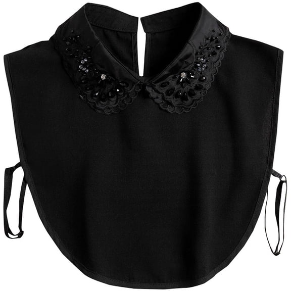 LoudSung Fake Collar Detachable Half Shirt Blouse Embroidery Crystal False Collar Floral Lace Elegant for Women Girls