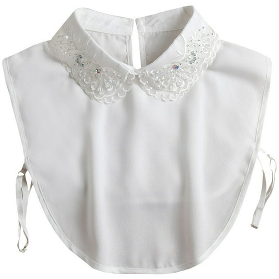 LoudSung Fake Collar Detachable Half Shirt Blouse Embroidery Crystal False Collar Floral Lace Elegant for Women Girls