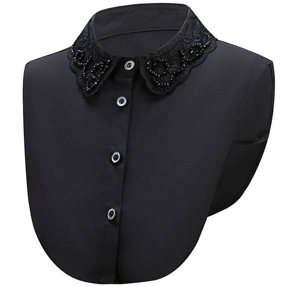 LoudSung Fake Collar Detachable Half Shirt Blouse Embroidery Crystal False Collar Floral Lace Elegant for Women Girls