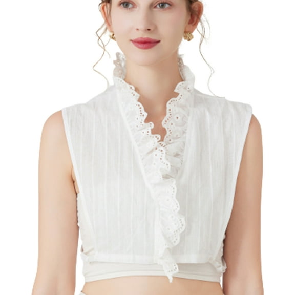 LoudSung Fake Collar Detachable Half Shirt Blouse False Collar Cardigan Ruffle V Stand Type for Women Girls