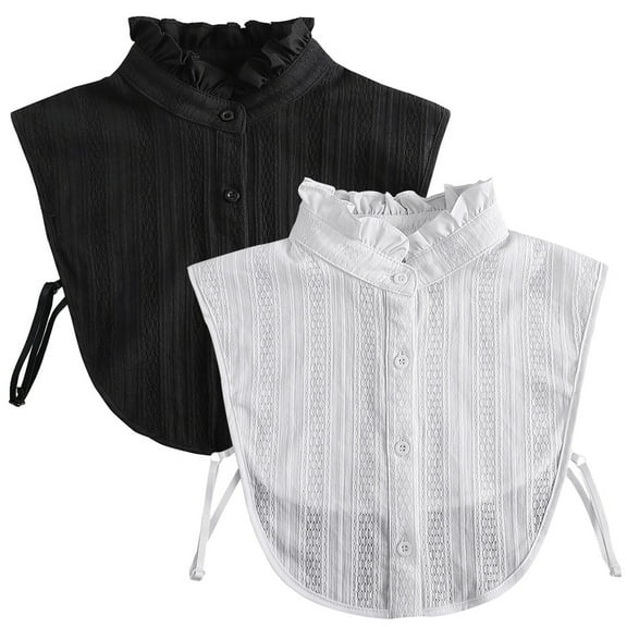 LoudSung Fake Collar Detachable Half Shirt Blouse False Collar Cotton Elegant Design for Women Girls 2PCS