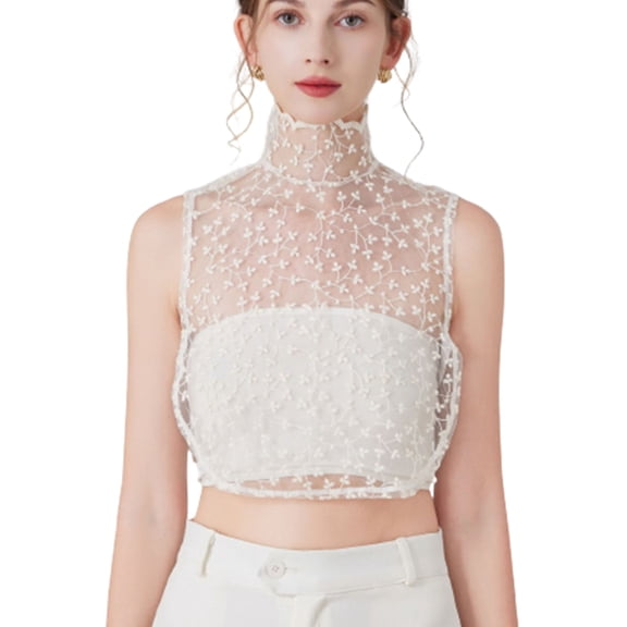 LoudSung Fake Collar Detachable Half Shirt Blouse False Collar Hollow Out Lace Elegant Stand Style for Women Girls