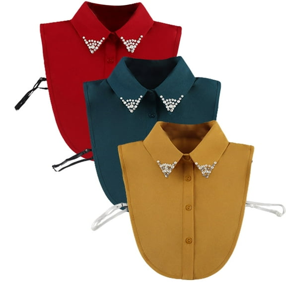 LoudSung Fake Collar Detachable Half Shirt Blouse False Collar Sets Elegant Diamond Pure Color Crystal Dickey Collar for Women Girls 3PCS