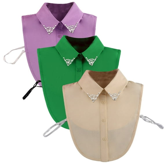 LoudSung Fake Collar Detachable Half Shirt Blouse False Collar Sets Elegant Diamond Pure Color Crystal Dickey Collar for Women Girls 3PCS