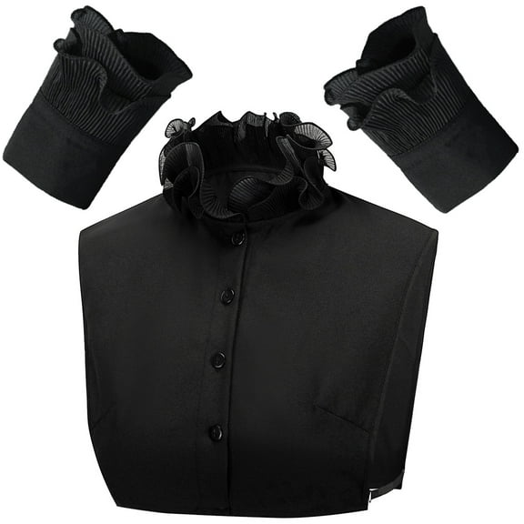 LoudSung Fake Collar Detachable Half Shirt Blouse False Sleeves Wrist Cuffs Set Elegant Ruffle Design for Women Girls