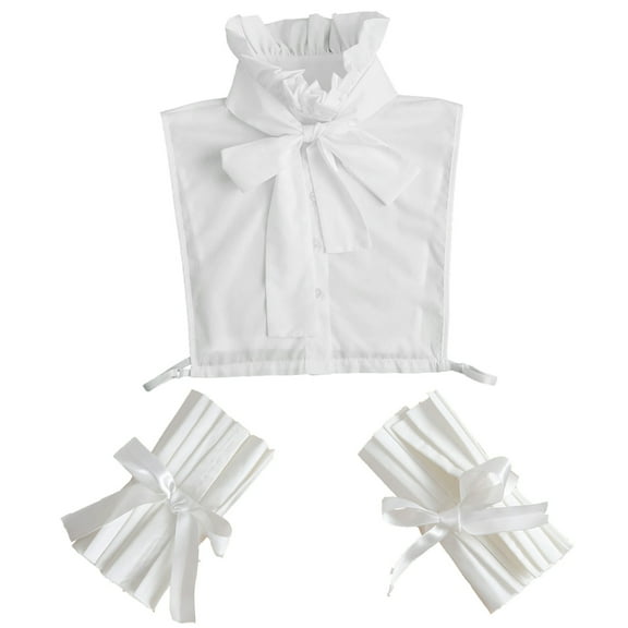 LoudSung Fake Collar Ruffle False Collar Matched Wrist Cuffs Sets Detachable Half Shirt Blouse Dickey Elegant for Women Girls