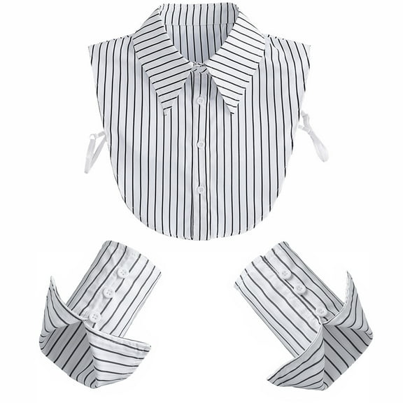 LoudSung Fake Collar Stripe False Dickey Collar Matched Cuffs Sets Detachable Half Shirt Blouse Elegant for Women Girls