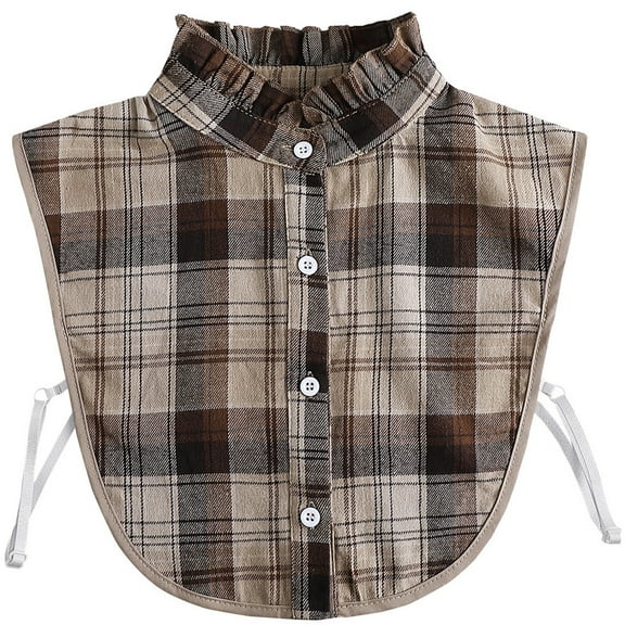 LoudSung False Collar Detachable Blouse Fake Collar Half Shirts Collar Plaid Designed Cotton Top Elegant for Women Girls