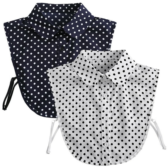 LoudSung False Collar Detachable Blouse Fake Collar Half Shirts Collar Polka Dots Designed Top Elegant for Women 2PCS