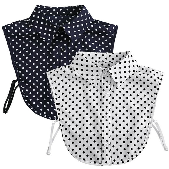 LoudSung False Collar Detachable Blouse Fake Collar Half Shirts Collar Polka Dots Designed Top Elegant for Women 2PCS