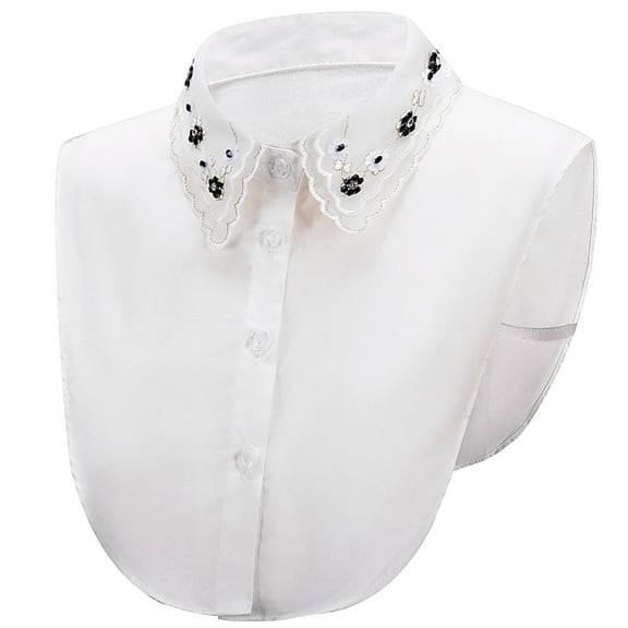 LoudSung False Collar Detachable Half Shirt Blouse Embroidery Floral Lace Dickey Fake Collar Elegant for Women Girls