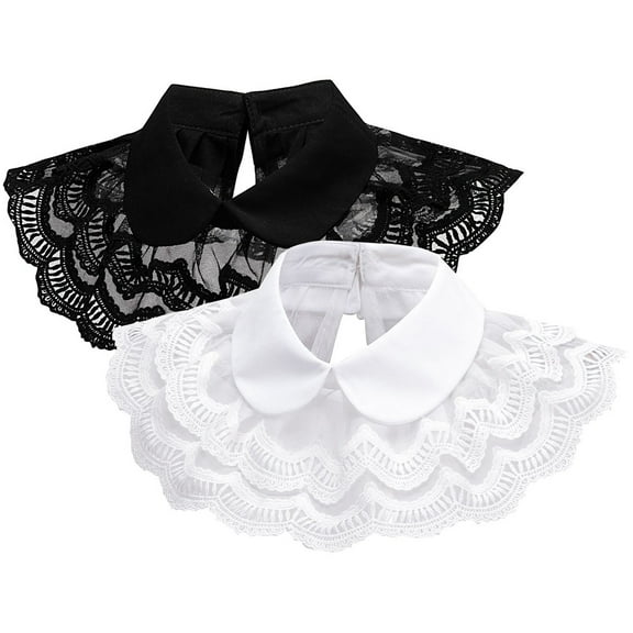 LoudSung False Collar Detachable Half Shirt Blouse Fake Collar Floral Lace Double Layer Cape Shawl Elegant for Women Girls