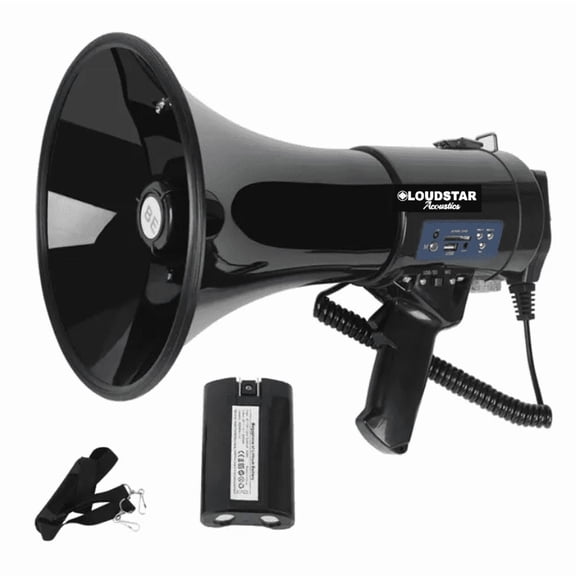 Loudstar Acoustics Megaphone, 50 Watts, 3500 Sq Yard Range, Built-in Siren, Bluetooth, USB, SD Card, Recording Function