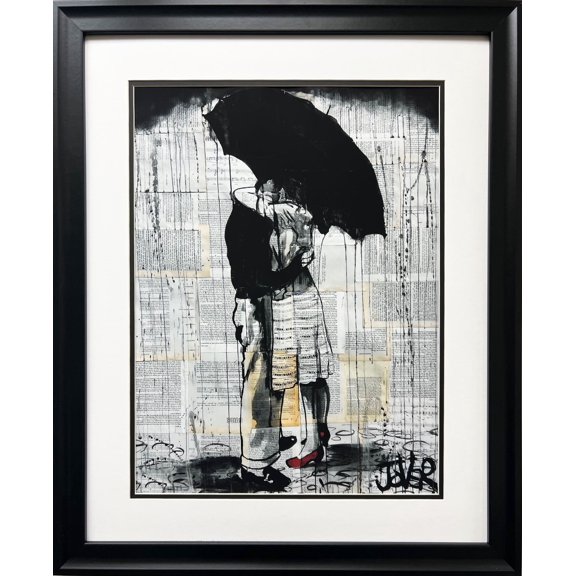 Loui Jover "Hopeless Romantics" CUSTOM FRAMED Art Abstract Love Couple Rain Generic