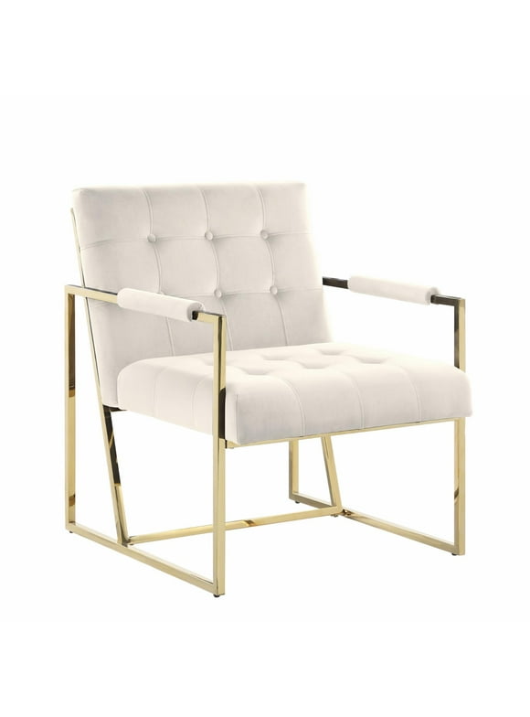 Luxor Beige Velvet Modern Accent Chair in Gold