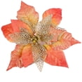 thumbnail image 1 of Louiesya Pack of 12 Glitter Artificial Wedding Christmas Flowers Glitter Poinsettia Christmas Tree Ornaments Dia 9 Inch (Orange), 1 of 6