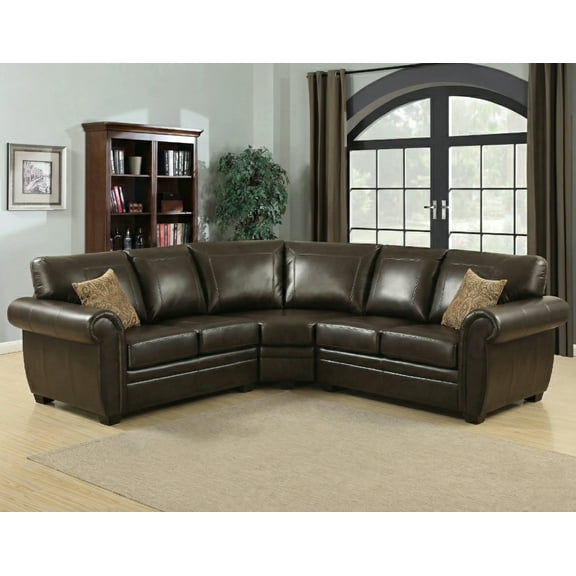 AC Pacific Louis 3-Piece Traditional Leather Gel Sectional Sofa, Brown